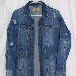 Only Blue Denim 100% Cotton Longline Jacket Women Medium Mid Distressed Oversize